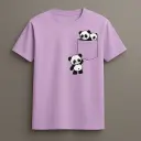 Cute Panda Printed On Pocket Pure Cotton T-Shirt For Women